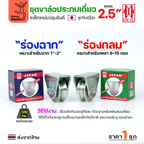 CH.SC ชุดล้อเฟรมเหล็ก ล้อเหล็ก 2-1/2×1″ ร่องกลม (ครบทั้งชุดเสื้อ+ล้อ)