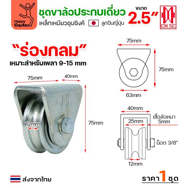 CH.SC ชุดล้อเฟรมเหล็ก ล้อเหล็ก 2-1/2×1″ ร่องกลม (ครบทั้งชุดเสื้อ+ล้อ)