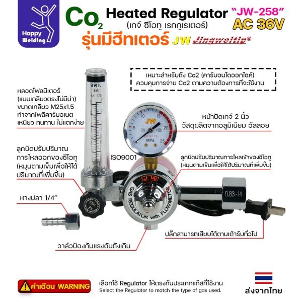 JW CO2 Regulator เกจ์CO2 JW-258 / Heater AC 36V