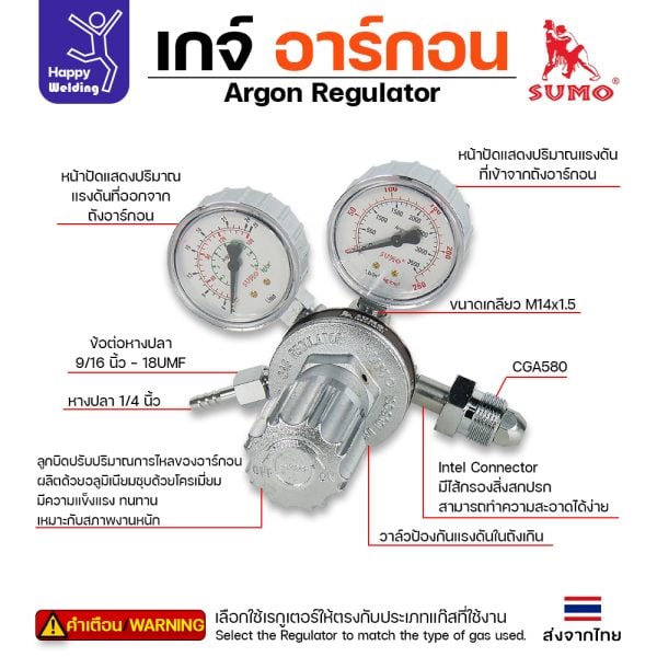 SUMO Argon Regulator เกจ์อาร์กอน (HighFlow รุ่นอัลลอย์)