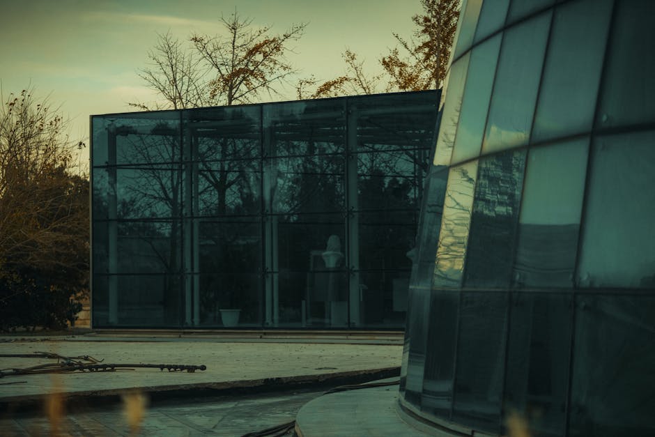 Stylish glass building reflecting urban trees, showcasing contemporary architecture.