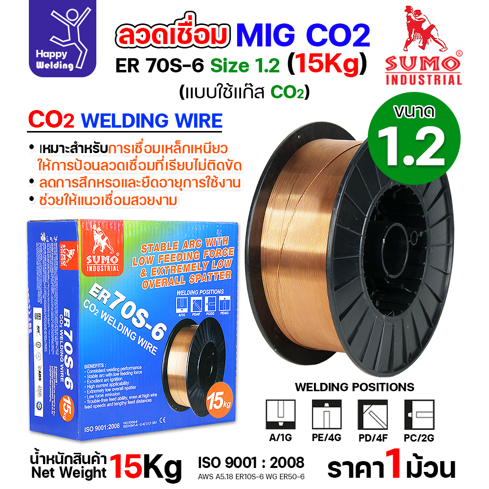 SUMO ลวดเชื่อม MIG CO2 ER70S-6 1.2mm (15โล)