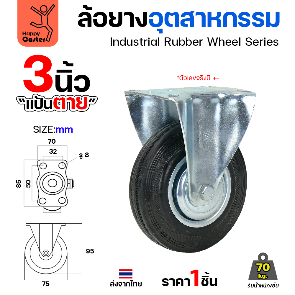 ล้อยาง รุ่นCM1 แป้นตาย ขนาด 3"