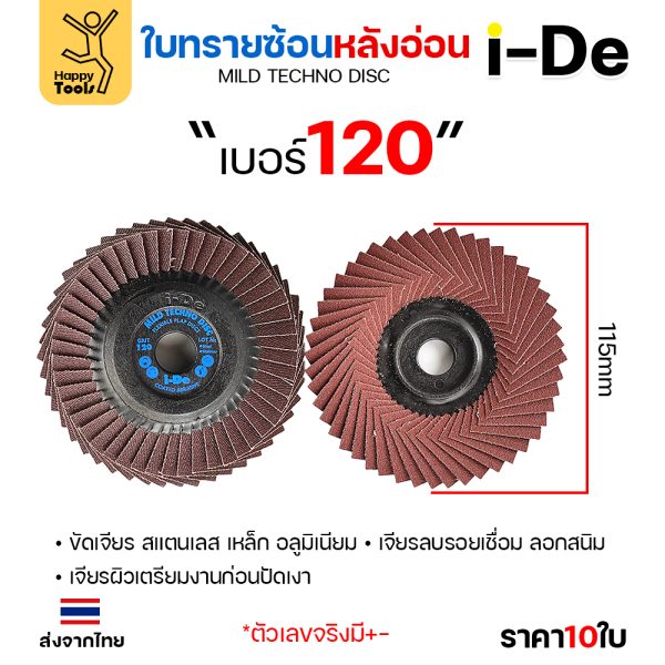 i-De จานทรายซ้อน หลังอ่อน K202 4" #120 (แพค 10)