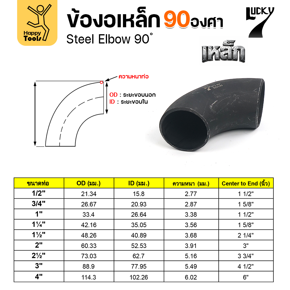 Lucky7 ข้องอเหล็ก 90° SCH40