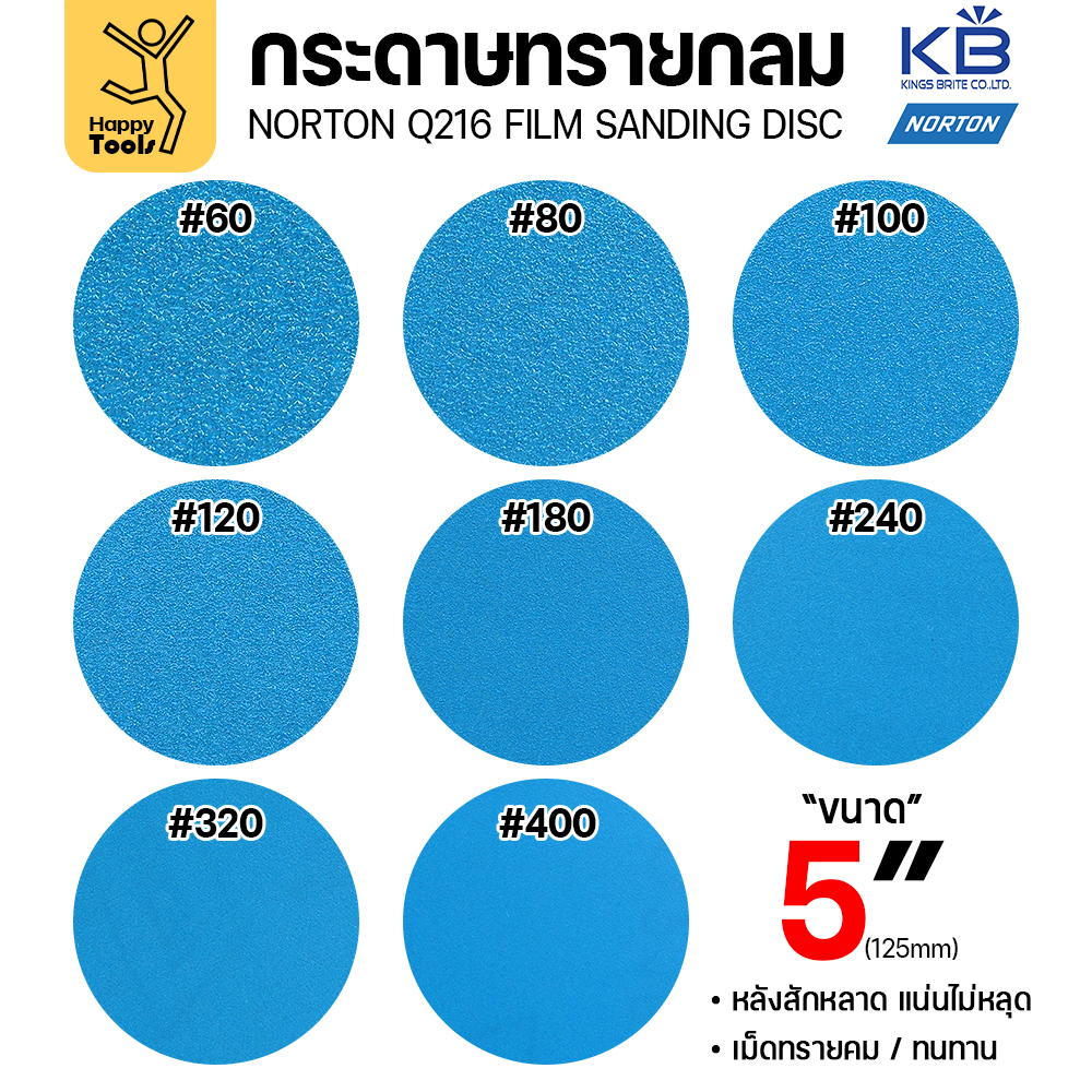 Norton กระดาษทรายกลม Q216 5 นิ้ว หลังสักหลาด