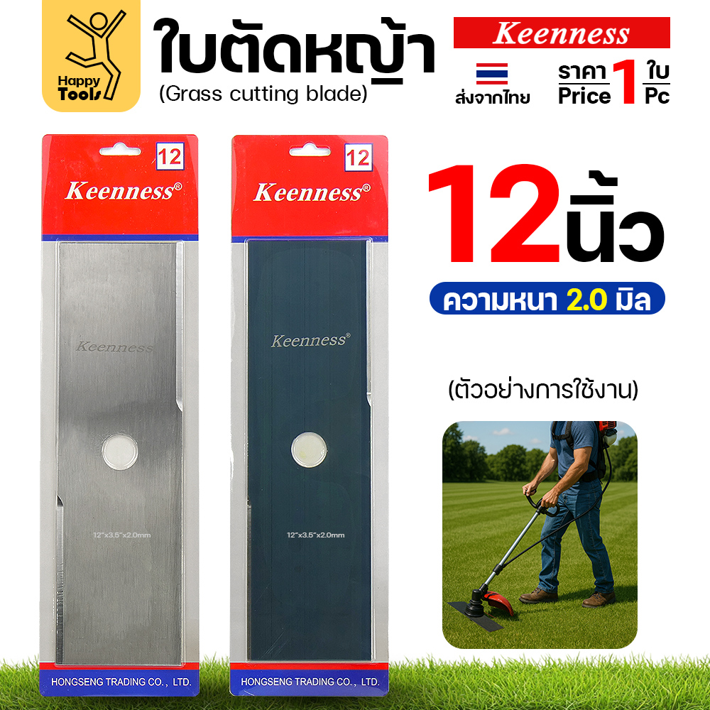 เทียบใบตัดหญ้า 12 นิ้ว หนา 2.0 มม. สีเงินและสีดำ