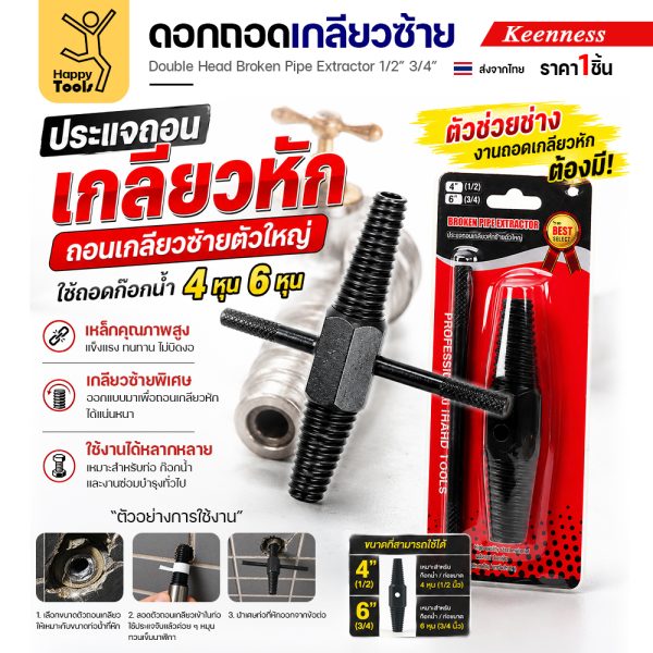 ชุดถอดเกลียวก๊อกน้ำ ดอกถอนเกลียวซ้าย Keenness L123-2 ขนาด 4 หุน 6 หุน พร้อมแพ็ค
