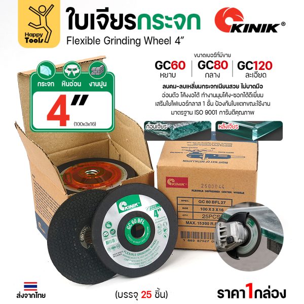 กล่องบรรจุ 25 ใบ ของใบเจียรกระจก KINIK 4 นิ้ว