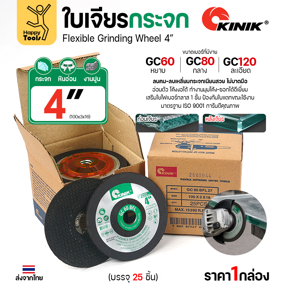 กล่องบรรจุ 25 ใบ ของใบเจียรกระจก KINIK 4 นิ้ว