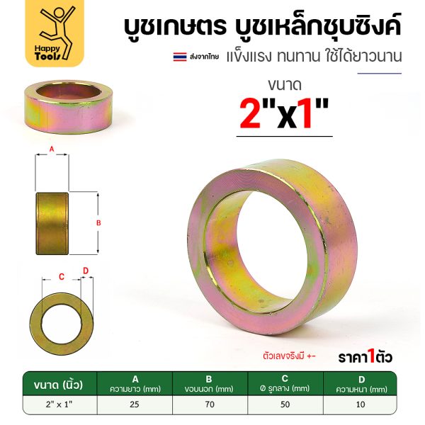 บูชเกษตร บูชเหล็กชุบซิงค์ RTS รู 2" ยาว 1 นิ้ว