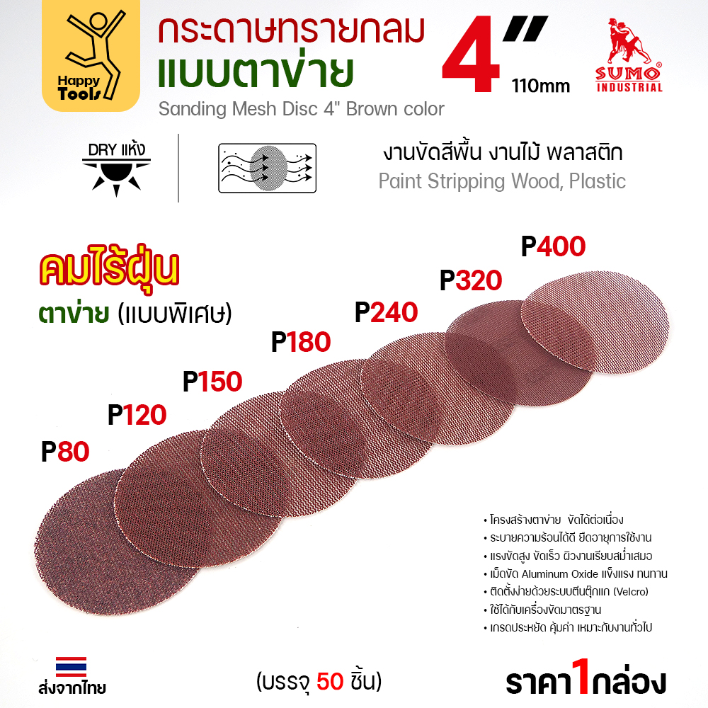 กระดาษทรายกลมตาข่าย 4 นิ้ว เรียงพัดครบ 7 เบอร์