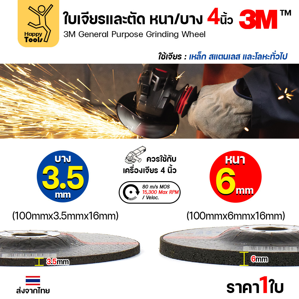 3M ใบตัด–เจียร 4 นิ้ว General Purpose หนา 3.5 มม. (ตัด+เจียร) / 6 มม. (เจียร) ยกแพ็ค - Image 6
