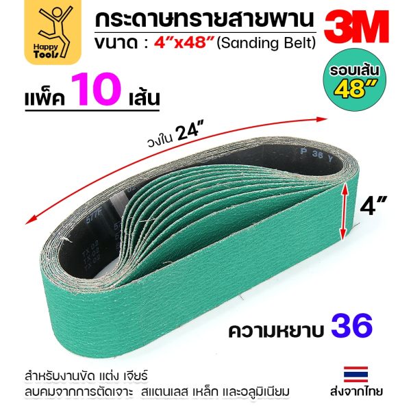 3M สายพานบากท่อ (กล่อง10เส้น) สายพานเครื่องบากท่อ รุ่น577F สีเขียว ขนาด4"x48" เบอร์36