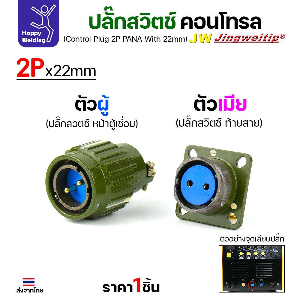 (อะไหล่ตู้เชื่อม)ข้อต่อสวิตช์ปลั๊ก สีเขียว หน้าตู้เชื่อม 2ขา สำหรับตู้เชือมอาร์กอนรุ่นโปรกลาง (Air plug 2 ขา สีเขียว) - Image 4