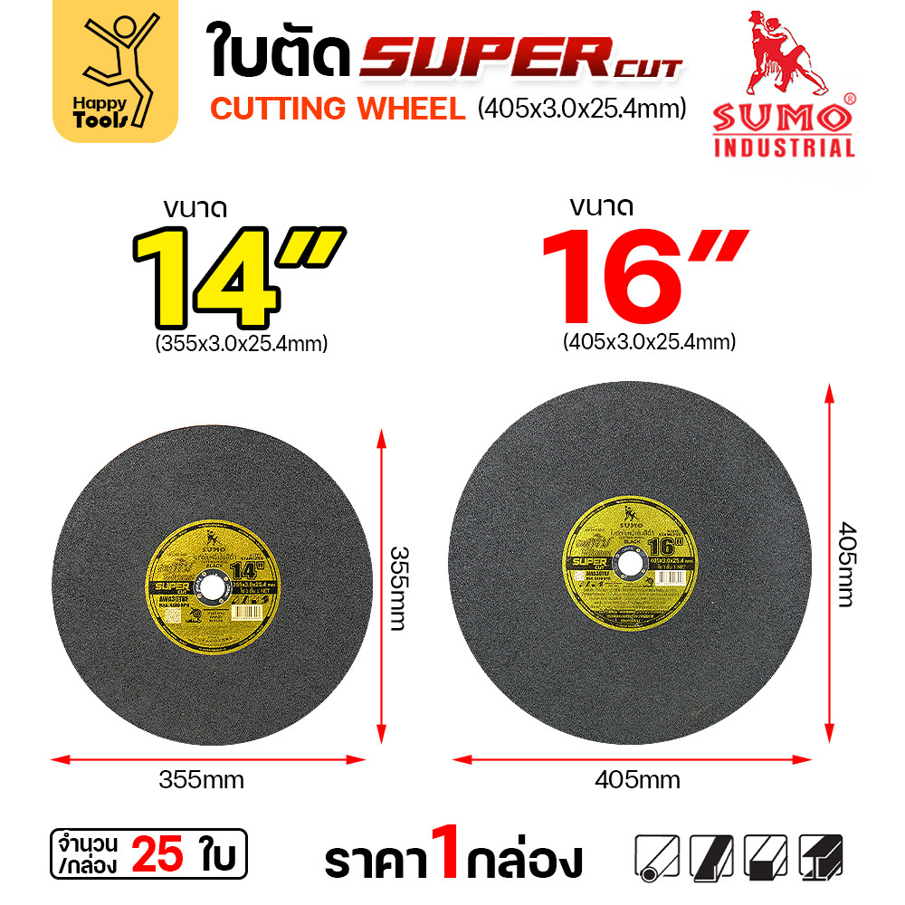 SUMO ใบตัด SUPER CUT ใบสีดำ 16 นิ้ว สำหรับไฟเบอร์เครื่องใหญ่ มีแบบ5ใบและเต็มกล่อง - Image 6