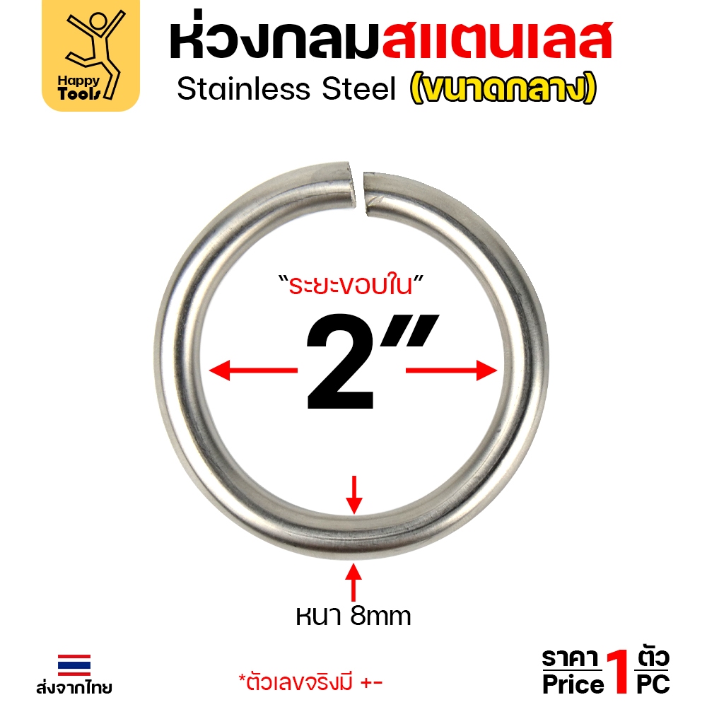 ห่วงกลม สแตนเลสเกรด304 เนื้อตัน ทำโซ่ยกปั๊มบ่อบำบัด มี 3 ขนาดให้เลือกตามขนาดลวด - Image 4