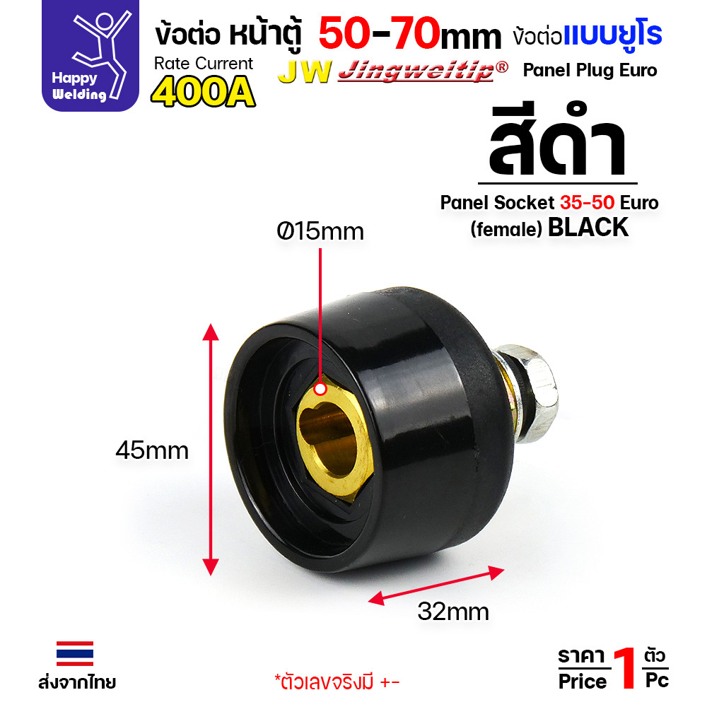 ข้อต่อสายเชื่อม / ข้อต่อหน้าตู้เชื่อม แบบยูโร (Euro Type) ยี่ห้อ JW สีดำ ขนาด 50-70 sq.mm (รุ่น 400A) - Image 3