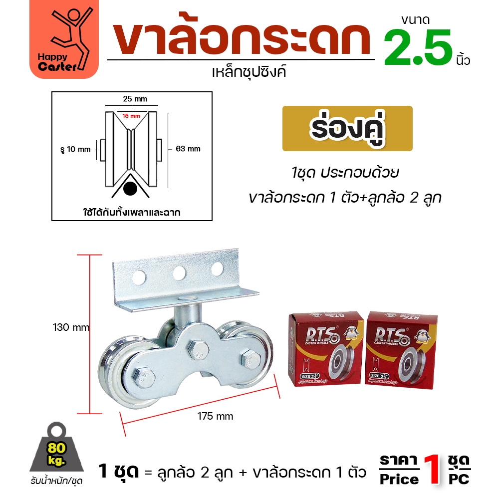 RTS ชุดล้อกระดก ขนาด 2-1/2" มีของพร้อมส่ง มีตัวเลือก ร่องกลม/ร่องวี/ร่องคู่ สำหรับประตูบ้าน ประตูโรงงาน - Image 6