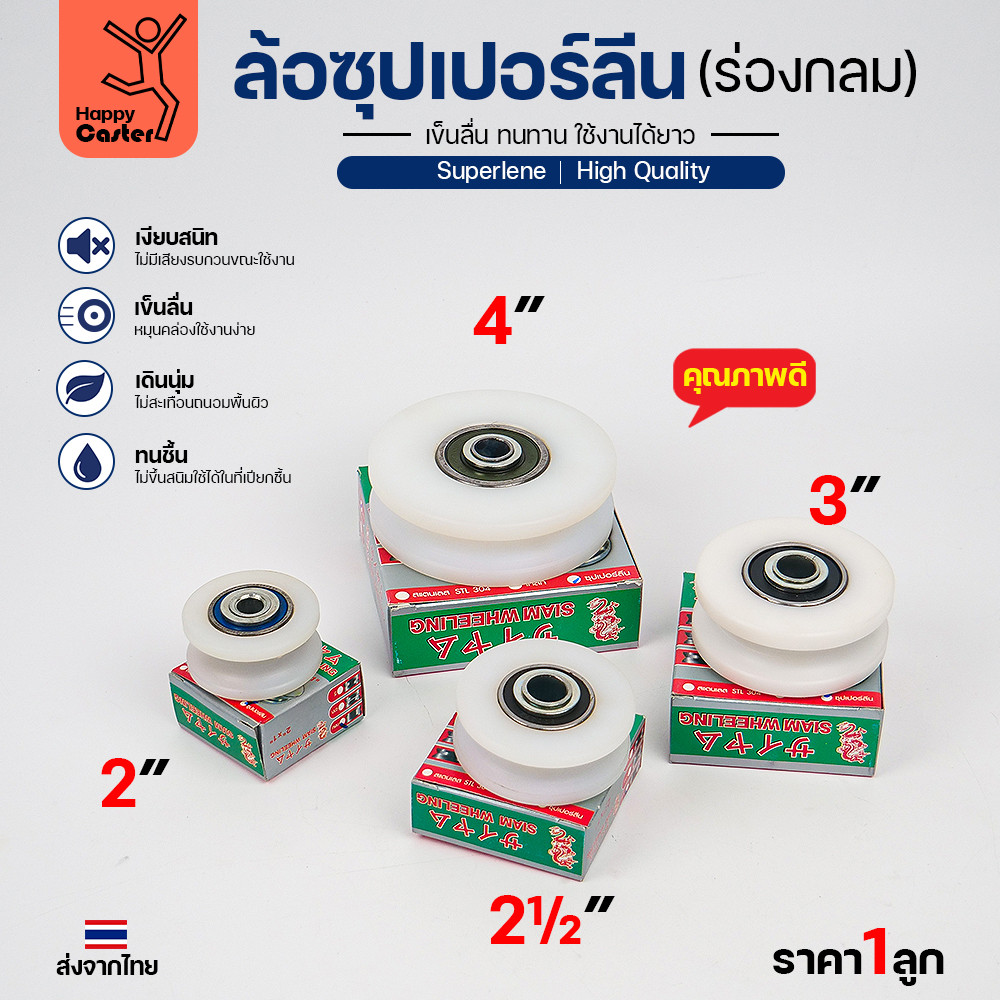 ล้อซุปเปอร์ลีน (2นิ้ว หนา1นิ้ว รู3/8นิ้ว) ร่องกลม เกรดพรีเมียม เข็นลื่น เสียงเงียบ ไม่ทำลายพื้นผิว ทนความชื้น - Image 6