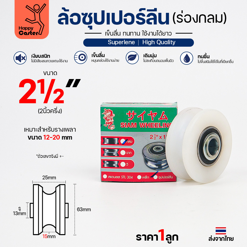 ล้อซุปเปอร์ลีน (2-1/2นิ้ว หนา1นิ้ว รู1/2นิ้ว) ร่องกลม เกรดพรีเมียม เข็นลื่น เสียงเงียบ ไม่ทำลายพื้นผิว ทนความชื้น