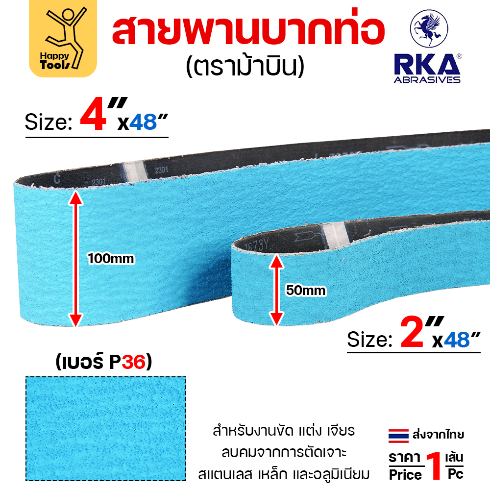 สายพานม้าบิน สายพานบากท่อ เหล็ก/อลู/สแตนเลส กว้าง 4นิ้ว เบอร์36 สำหรับบากท่อเล็กๆ - Image 3