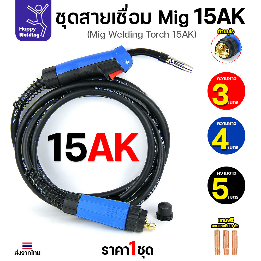 HDIY ชุดสายเชื่อม MIG 15AK ยาว 3 เมตร ท้ายยูโร (แถม Contact Tip 3 ตัว) - Image 5