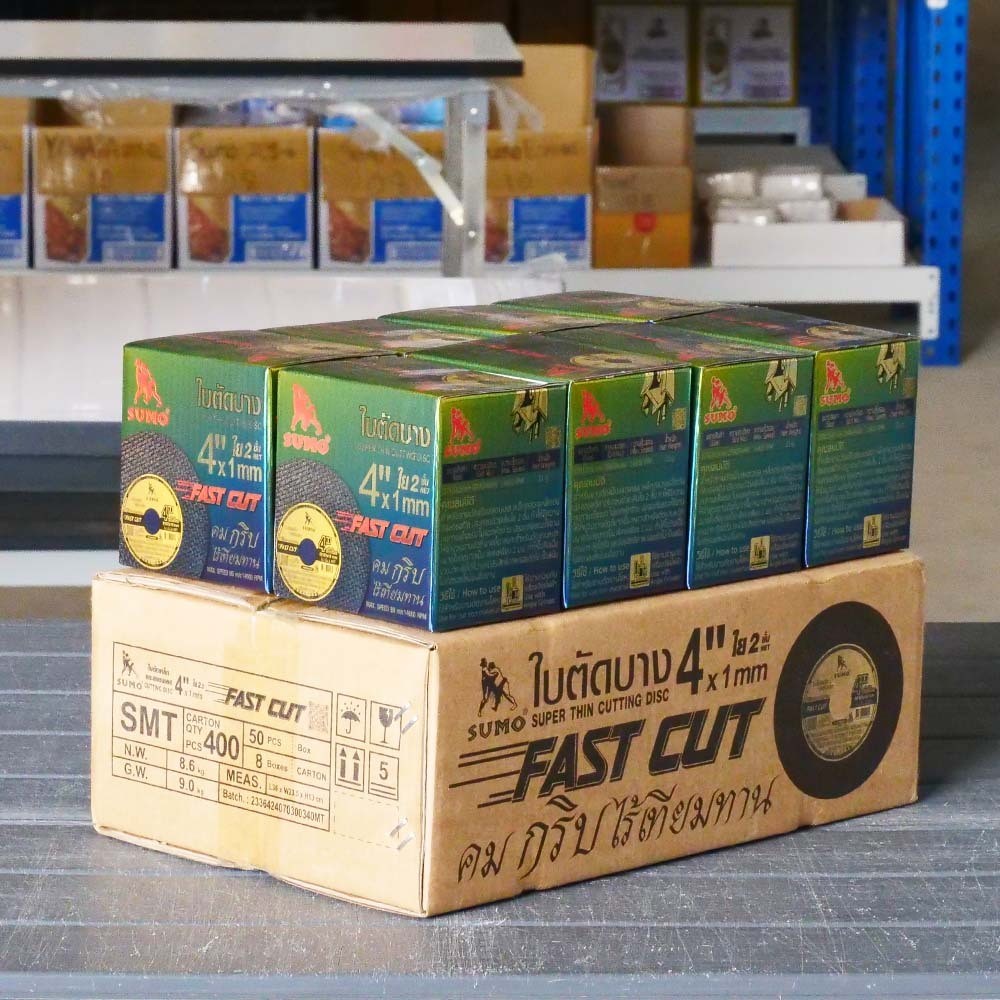 SUMO ซูโม่ FASTCUT (ยกลัง400ใบ) ใบตัดเหล็ก ตัดสแตนเลส 4 นิ้ว บาง 1 มิล ใย 2 ชั้น ใบตัด 4 นิ้ว เครื่องมือช่าง - Image 2