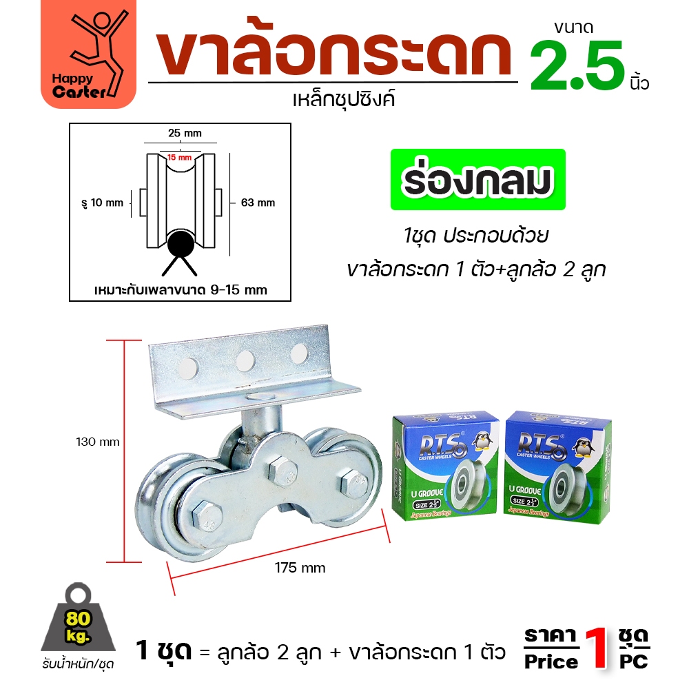 RTS ชุดล้อกระดก ขนาด 2-1/2" มีของพร้อมส่ง มีตัวเลือก ร่องกลม/ร่องวี/ร่องคู่ สำหรับประตูบ้าน ประตูโรงงาน - Image 5