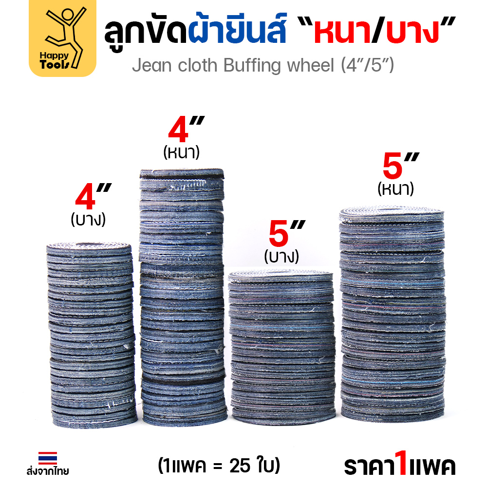 ลูกขัดผ้ายีนส์ ขัดเงาสแตนเลส ขัดเงาโลหะ ขัดเงาไว ลบรอยลึกเนียนกริบ ขนาด 4-5 นิ้ว มีทั้งแบบหนาและบาง