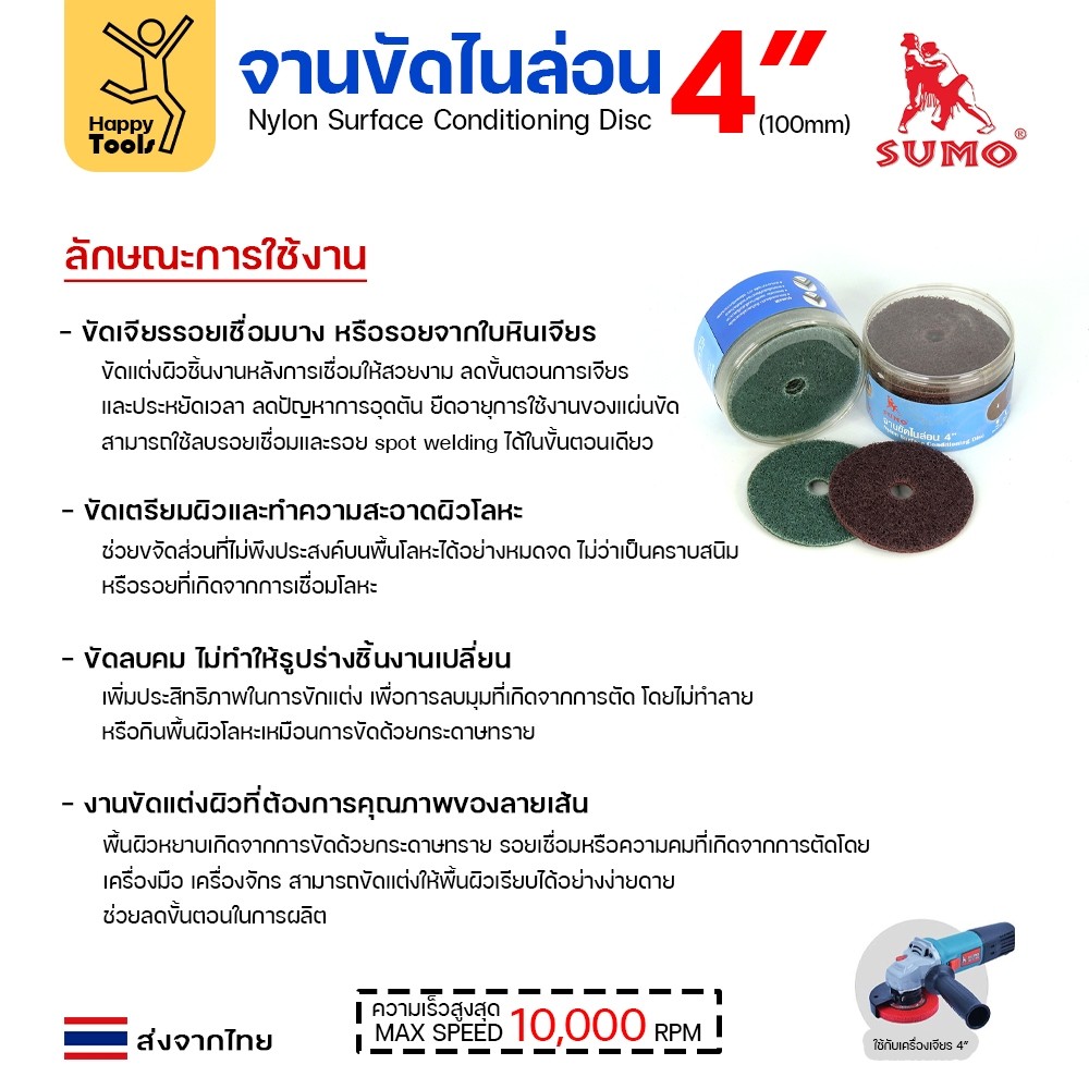 เลือกเบอร์ได้ SUMO จานขัดไนล่อน สีแดง #120 / สีเขียวฟ้า #240 - Image 4