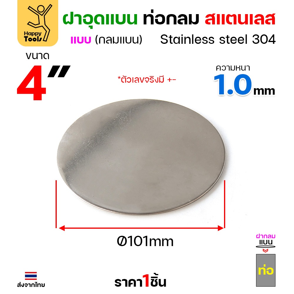 เหรียญแบนสแตนเลส เกรด304 ขนาด 3-4 นิ้ว ขนาดเท่าท่อสแตนเลสพอดี เชื่อมปิดฝาได้พอดี มีหลายขนาด - Image 3