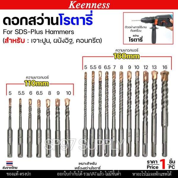 Keenness ดอกสว่านโรตารี่ ดอกโรตารี่ ดอกสว่าน ดอกสว่านเจาะปูน เจาะคอนกรีต ดอกเจาะผนังอิฐ ขนาด 5-16 มิล (1ดอก)