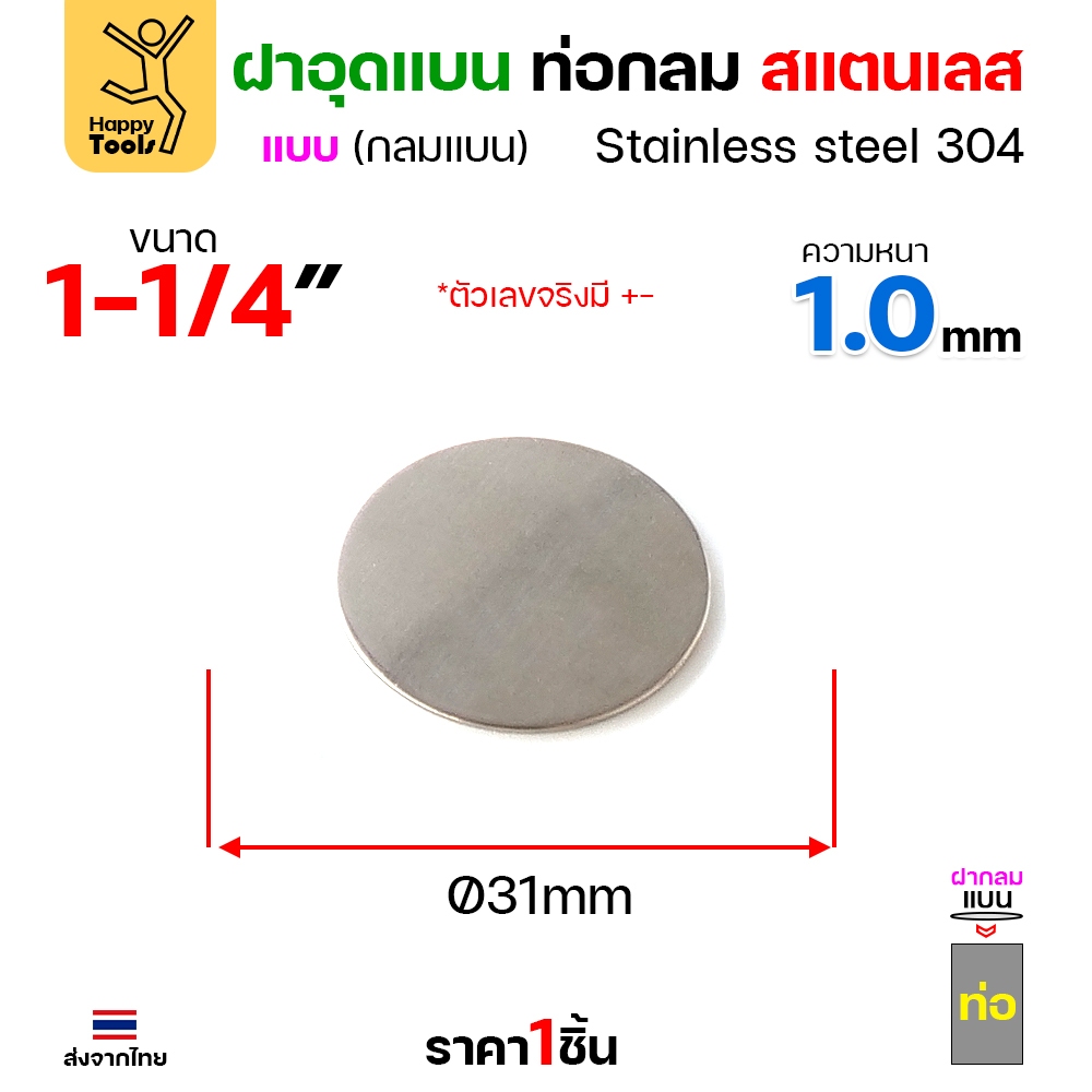เหรียญแบนสแตนเลส เกรด304 ฝาปิดแบนแบบเชื่อม ขนาดเท่าท่อสแตนเลสพอดี เชื่อมปิดฝาได้พอดี มีหลายขนาด - Image 6
