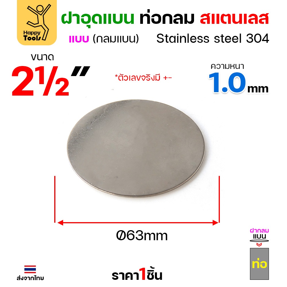 เหรียญแบนสแตนเลส เกรด304 ฝาปิดแบนแบบเชื่อม ขนาดเท่าท่อสแตนเลสพอดี เชื่อมปิดฝาได้พอดี มีหลายขนาด - Image 9