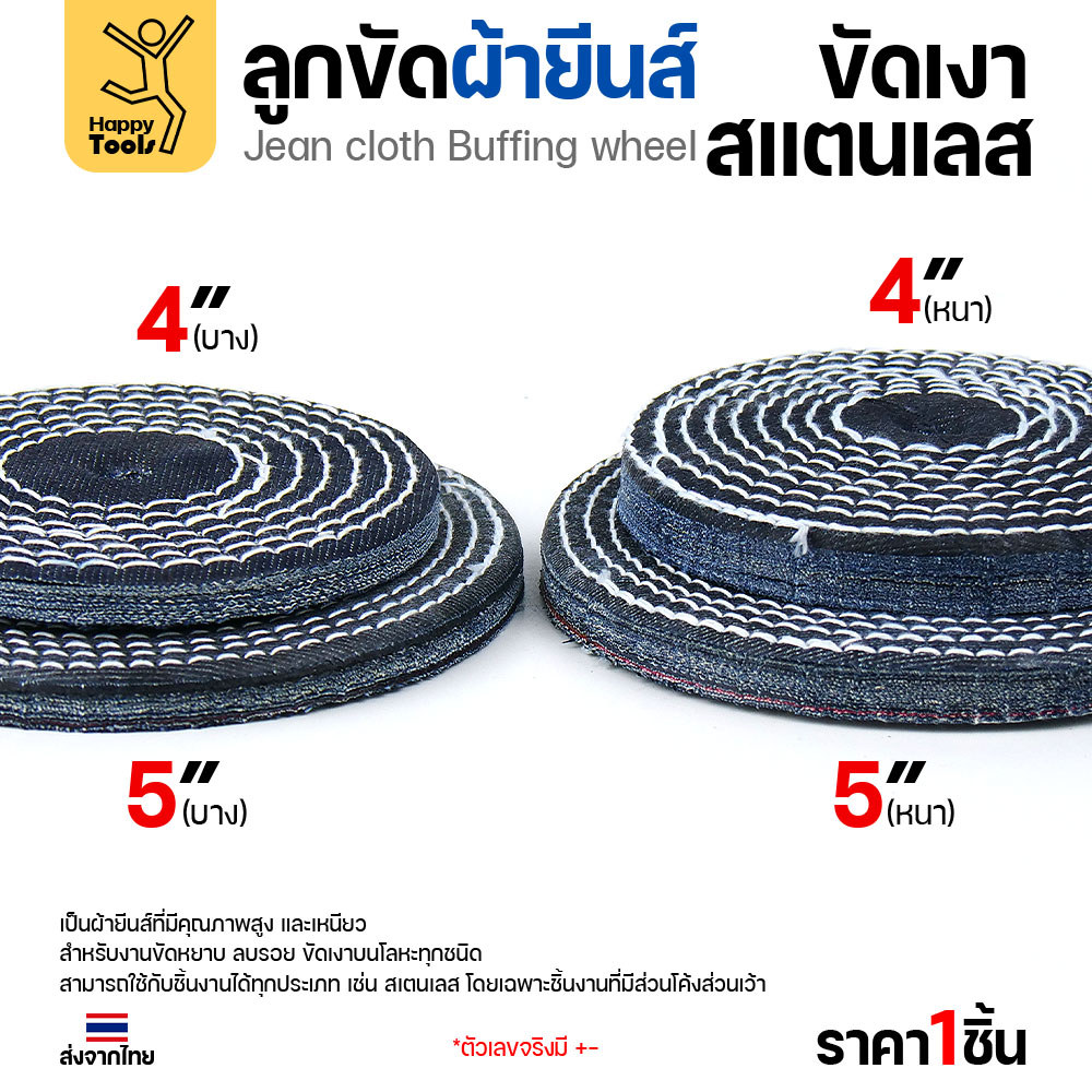 ลูกขัดผ้ายีนส์ (แบ่งขาย1ชิ้น) ขัดเงาสแตนเลส ขัดเงาโลหะ ขัดเงาไว ลบรอยลึกเนียนกริบ ขนาด 4-5 นิ้ว มีทั้งแบบหนาและบาง - Image 2