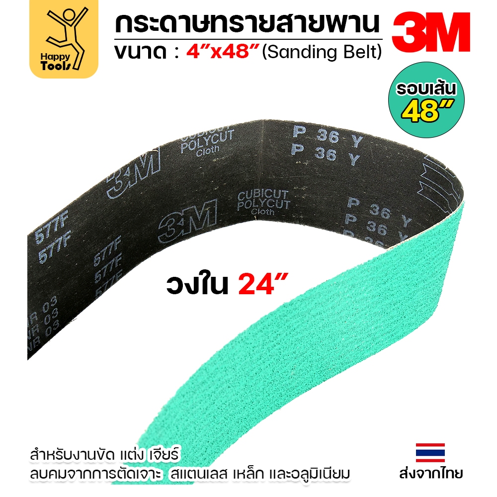 3M สายพานบากท่อ (กล่อง10เส้น) สายพานเครื่องบากท่อ รุ่น577F สีเขียว ขนาด4"x48" เบอร์36 - Image 4