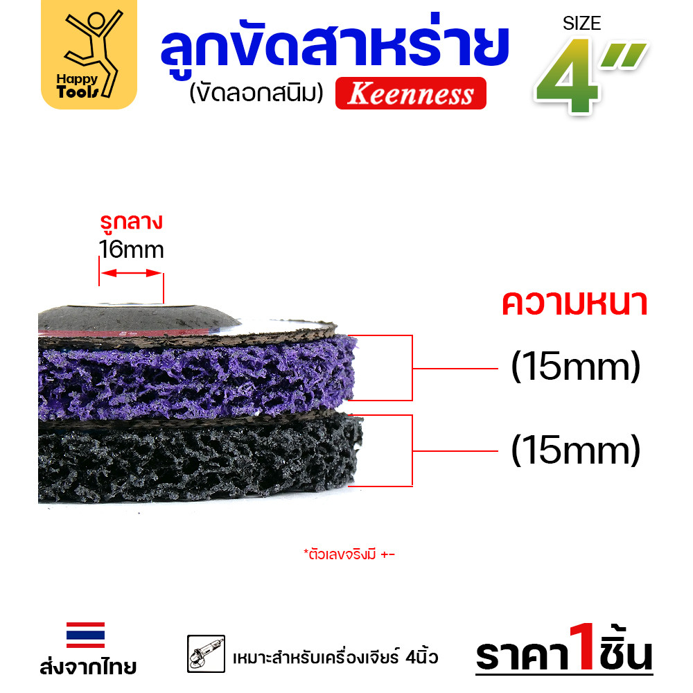 (ราคาส่ง)ลูกขัดสาหร่าย 4 นิ้วใส่ลูกหมู ใส่หินเจียร สำหรับงานขัดสีรถ ขัดสีโป๊ะ ลอกสนิมผิวเหล็ก สำหรับร้านทำสี - Image 2