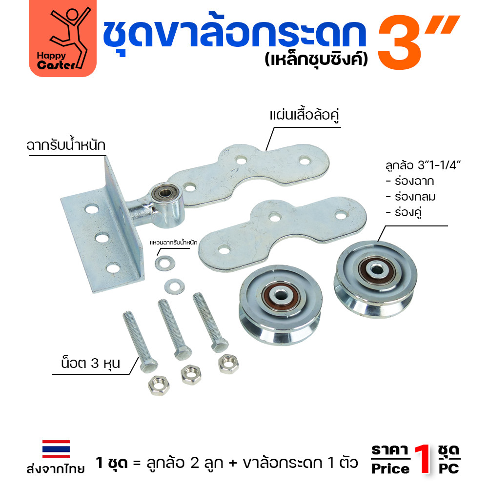 ชุดขาล้อกระดก 3 นิ้ว ร่องฉาก เหล็กชุบซิงค์ หมุน 360 องศา รับน้ำหนัก 150 กก - Image 4
