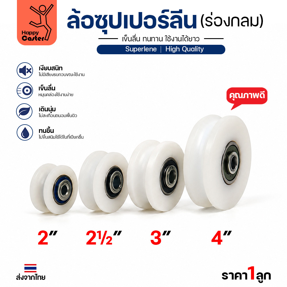 ล้อซุปเปอร์ลีน (2นิ้ว หนา1นิ้ว รู3/8นิ้ว) ร่องกลม เกรดพรีเมียม เข็นลื่น เสียงเงียบ ไม่ทำลายพื้นผิว ทนความชื้น - Image 7
