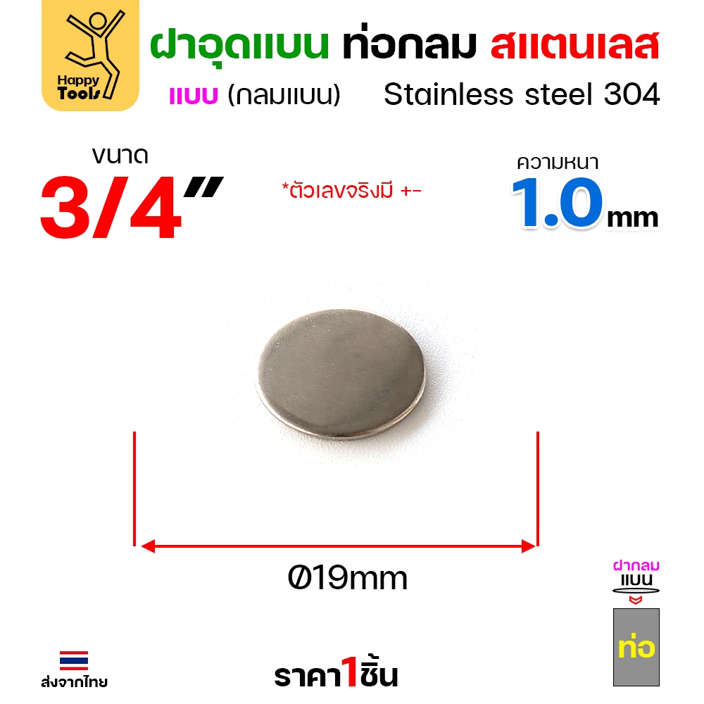 เหรียญแบนสแตนเลส เกรด304 ฝาปิดแบนแบบเชื่อม ขนาดเท่าท่อสแตนเลสพอดี เชื่อมปิดฝาได้พอดี มีหลายขนาด - Image 4