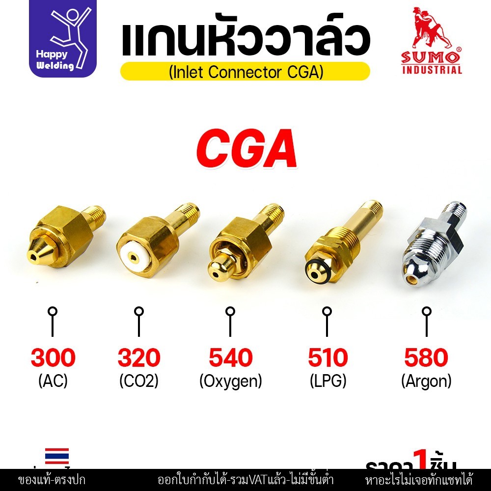 SUMO ข้อต่อหน้าวาล์วเกจ์ CGA300/CGA320/CGA510/CGA540/CGA580 สำหรับต่อเข้าเกจ์ไปยังถังก๊าซชนิดต่างๆ มีของพร้อมส่ง