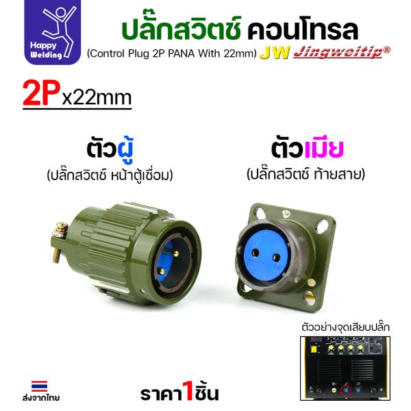 (อะไหล่ตู้เชื่อม)ข้อต่อสวิตช์ปลั๊ก สีเขียว หน้าตู้เชื่อม 2ขา สำหรับตู้เชือมอาร์กอนรุ่นโปรกลาง (Air plug 2 ขา สีเขียว)