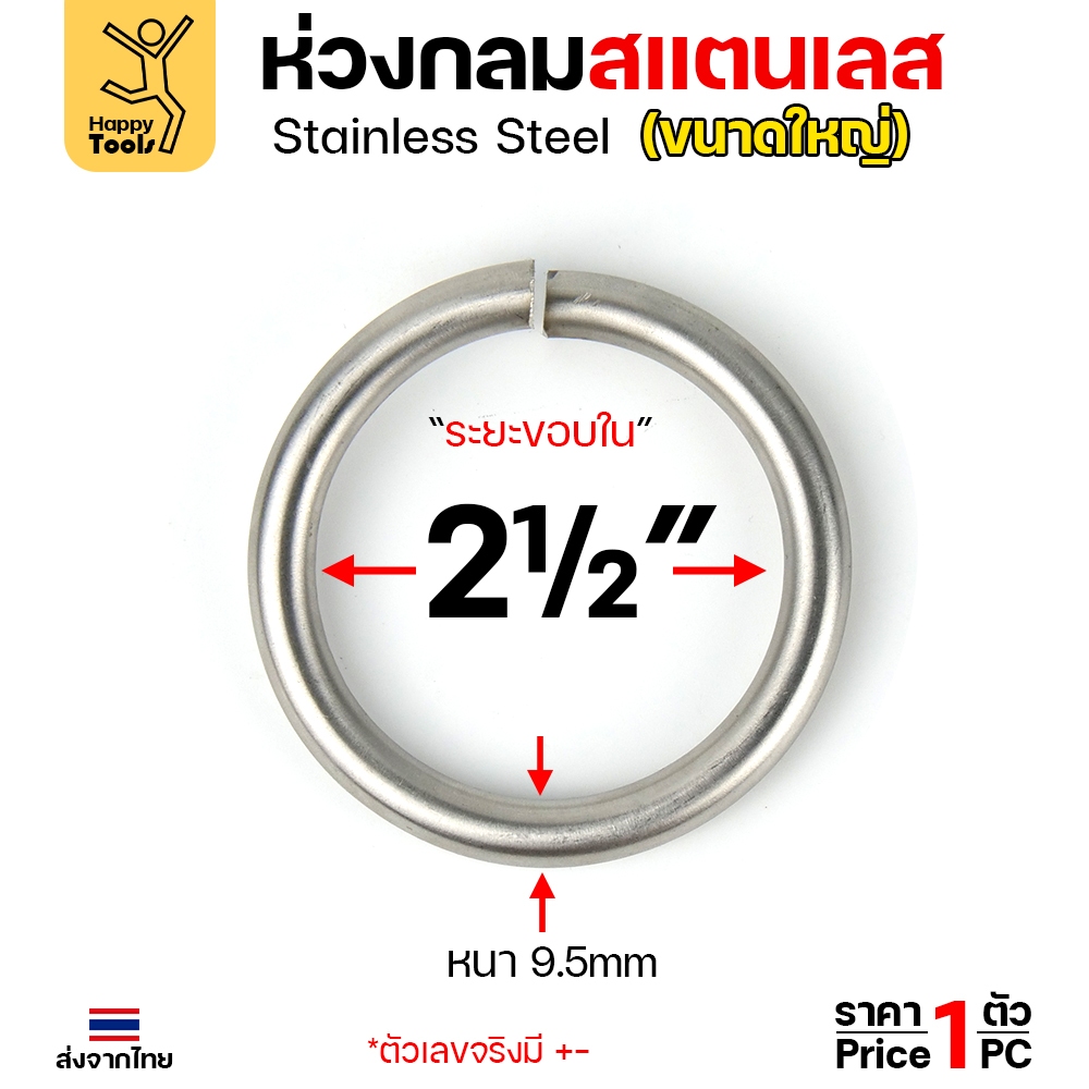 ห่วงกลม สแตนเลสเกรด304 เนื้อตัน ทำโซ่ยกปั๊มบ่อบำบัด มี 3 ขนาดให้เลือกตามขนาดลวด - Image 2