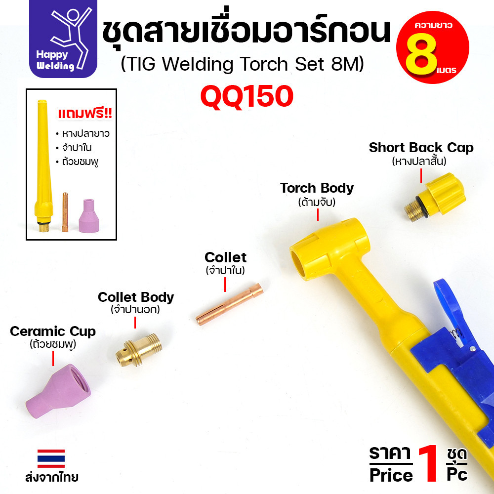 ชุดสายเชื่อมอาร์กอน QQ150 แบบรวมแก๊ส ยาว 8 เมตร ขั้ว M16×1.5 · ปลั๊ก 2 พิน (พร้อมอะไหล่แถม) - Image 5