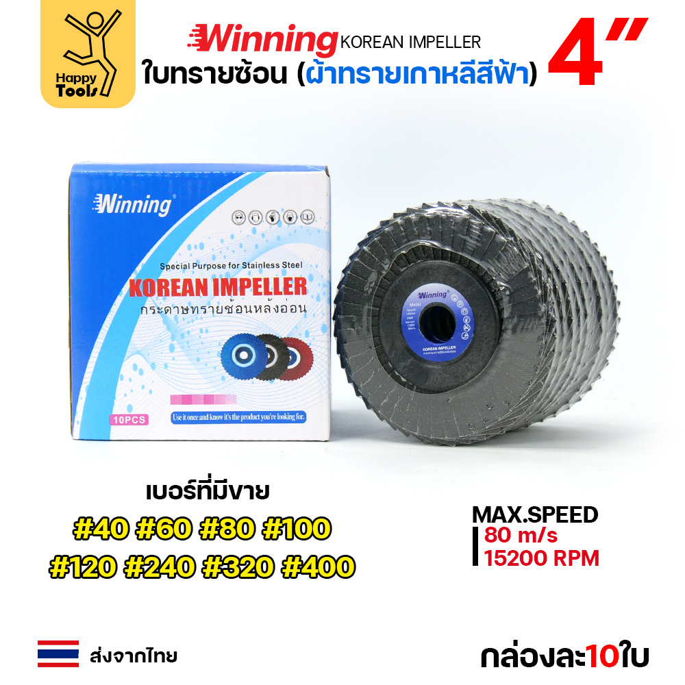 (Happy) WINNING จานทรายซ้อน หลังอ่อน สีฟ้า 4" #320 ขัดเหล็ก ราคานี้ขัดสแตนเลสได้ดีมาก คุ้มสุดๆ - Image 3