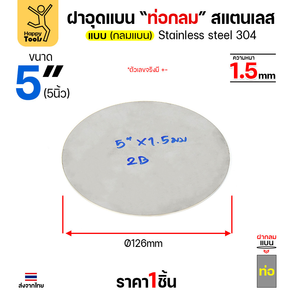 เหรียญแบนสแตนเลส เกรด304 ขนาด 5-6 นิ้ว พร้อมส่ง ขนาดเท่าท่อสแตนเลสพอดี เชื่อมปิดฝาได้พอดี มีหลายขนาด - Image 2