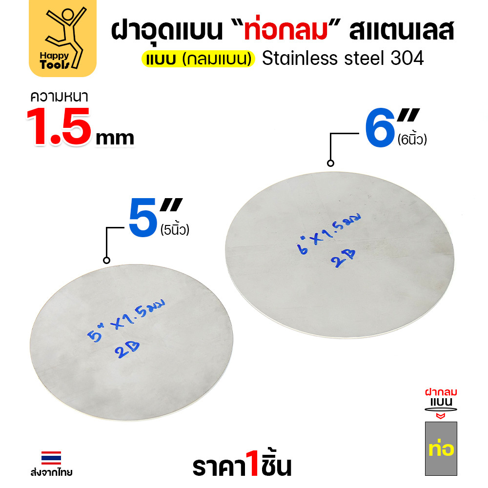 เหรียญแบนสแตนเลส เกรด304 ขนาด 5-6 นิ้ว พร้อมส่ง ขนาดเท่าท่อสแตนเลสพอดี เชื่อมปิดฝาได้พอดี มีหลายขนาด