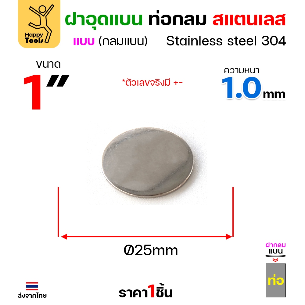 เหรียญแบนสแตนเลส เกรด304 ฝาปิดแบนแบบเชื่อม ขนาดเท่าท่อสแตนเลสพอดี เชื่อมปิดฝาได้พอดี มีหลายขนาด - Image 5