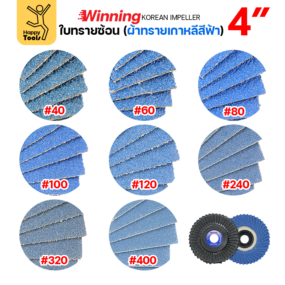 (Happy) WINNING จานทรายซ้อน หลังอ่อน สีฟ้า 4" #320 ขัดเหล็ก ราคานี้ขัดสแตนเลสได้ดีมาก คุ้มสุดๆ - Image 2